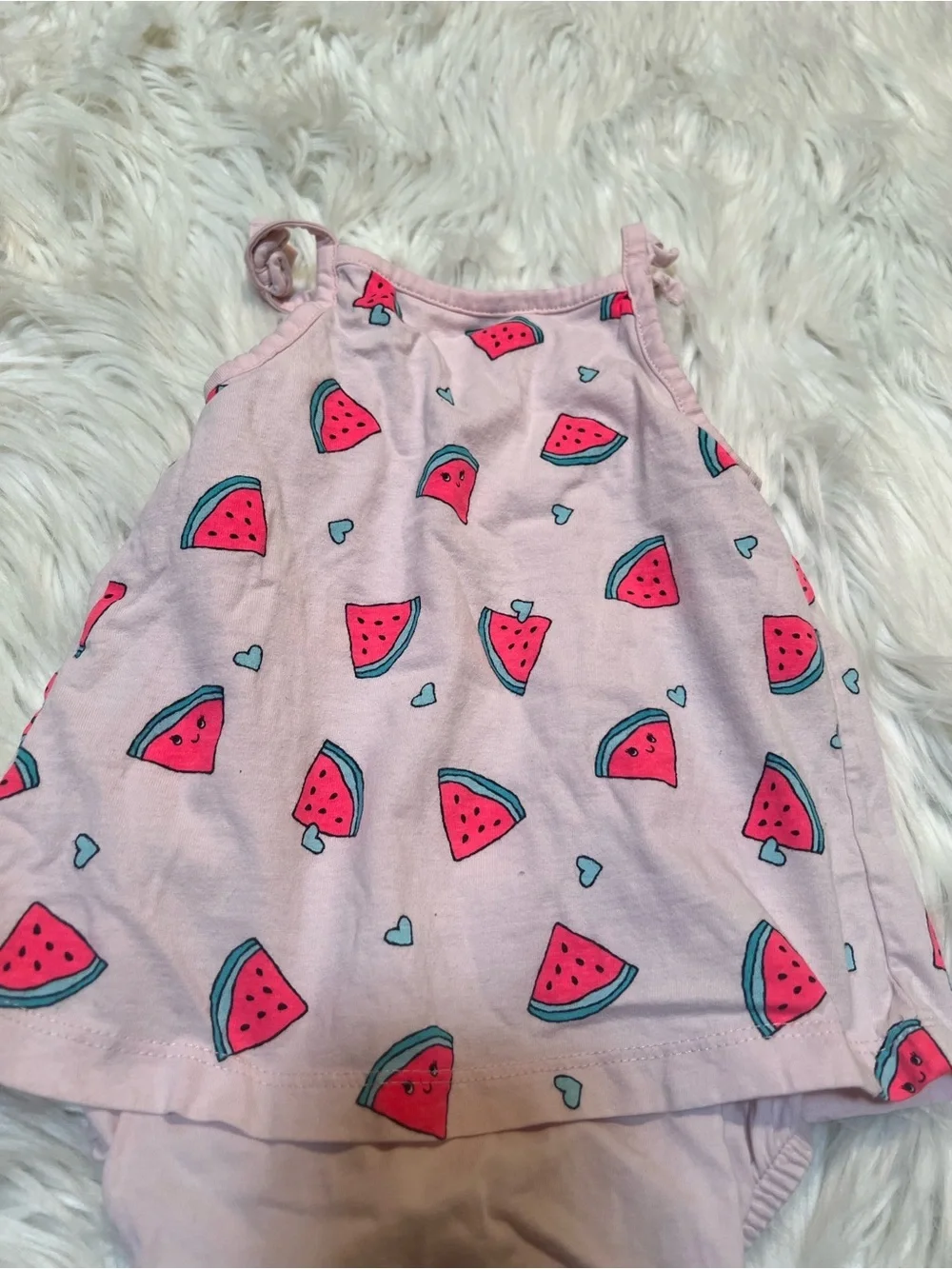 Carter's Baby Girls Sz 24 Months Romper Dress Light Pink Watermelon Print Cotton
